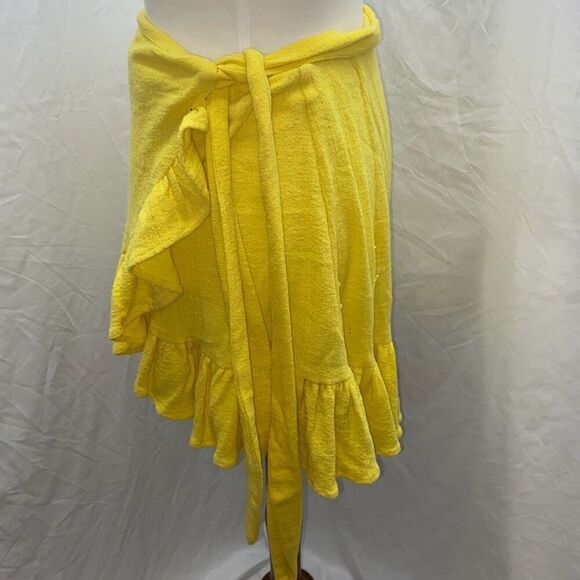 Zara bright lemon yellow wrap mini skirt ruffle hem XS - Picture 5 of 10